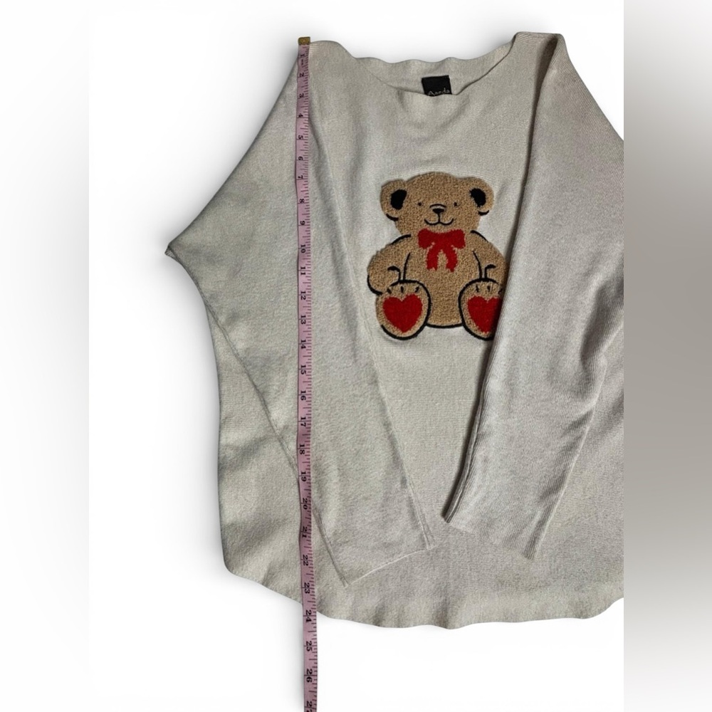 Aaeda Cream Teddy Bear Knit Sweater Dolman Sleeve Size S - Picture 4 of 7